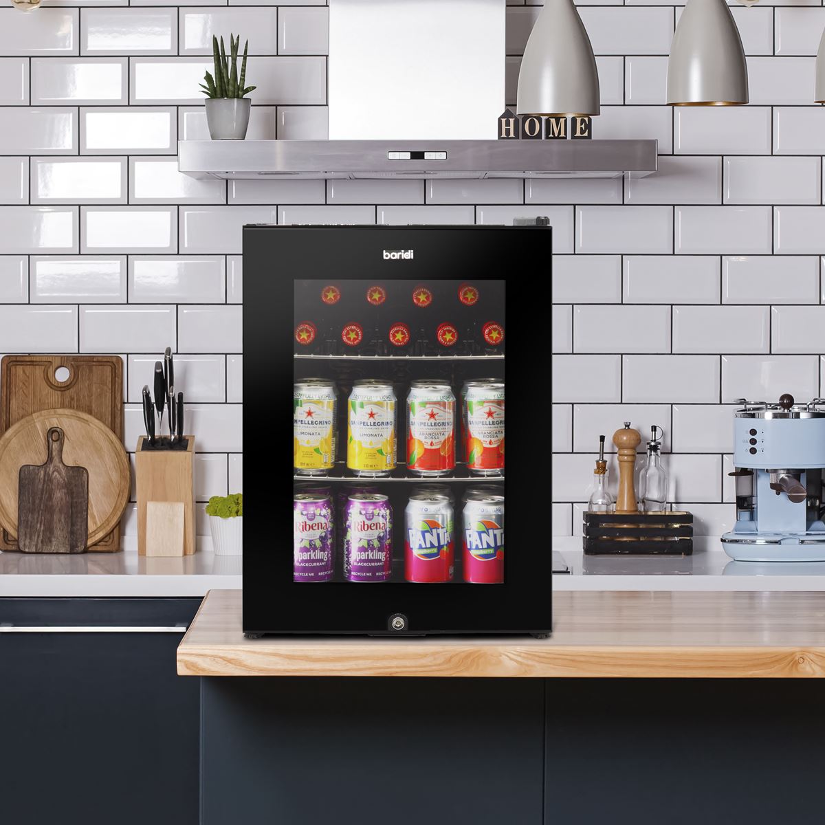 Baridi 40L Drinks Mini Fridge with LED Light Black and Glass Door DH98