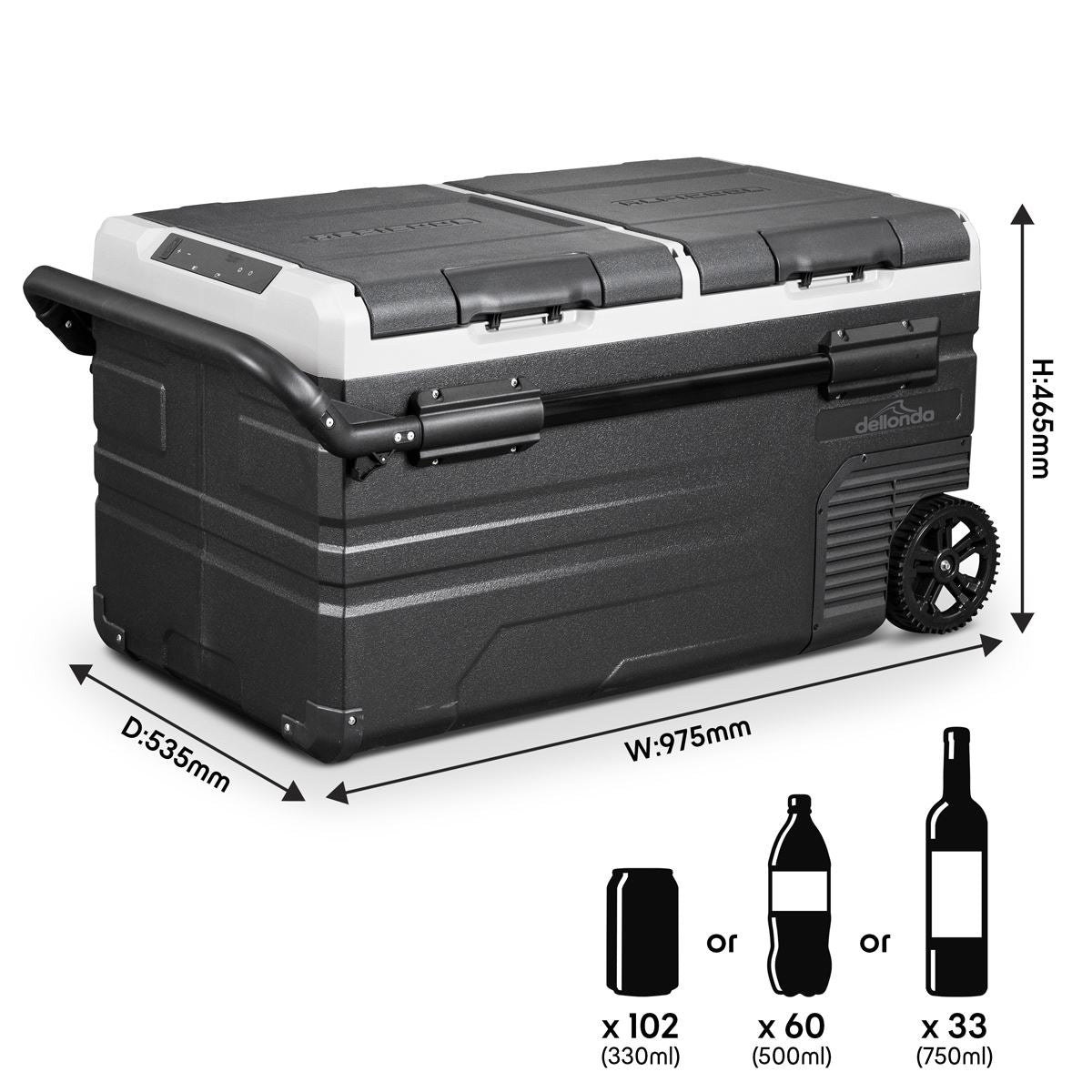 Dellonda Fridge Freezer 75L Portable Dual Compressor Car Camping 12/24V DL127