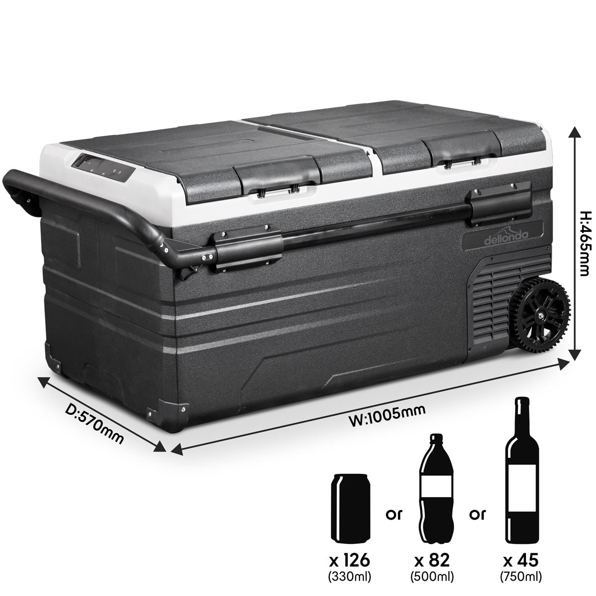 Dellonda Fridge Freezer 95L Portable Dual Compressor Car Camping 12/24V DL128