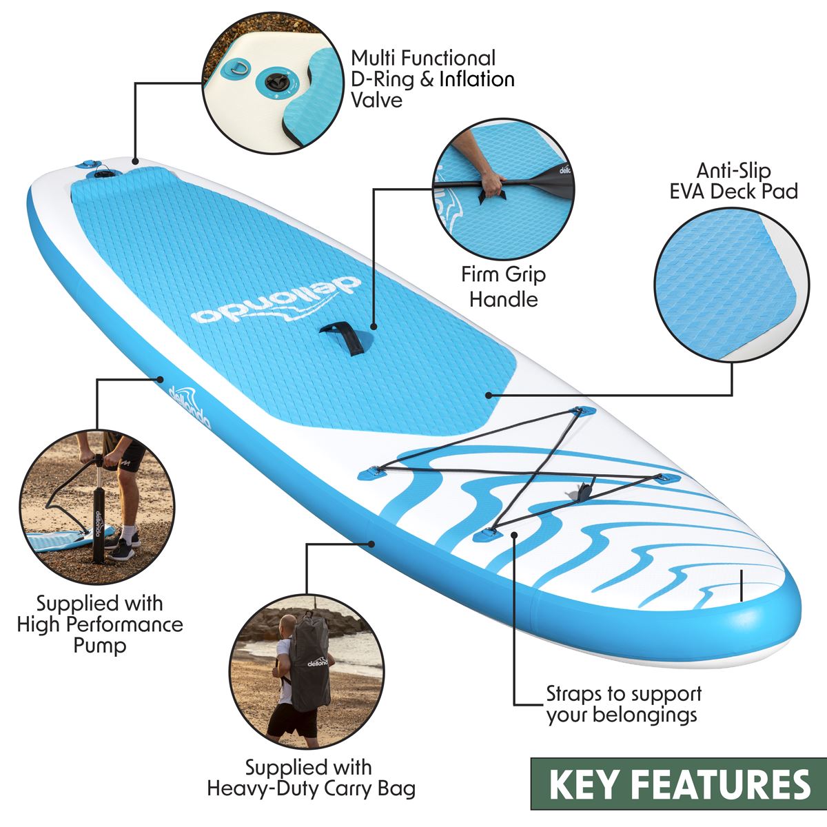 Sealey Dellonda Inflatable Stand-Up Paddle Board 10'6" Light Blue White DL152