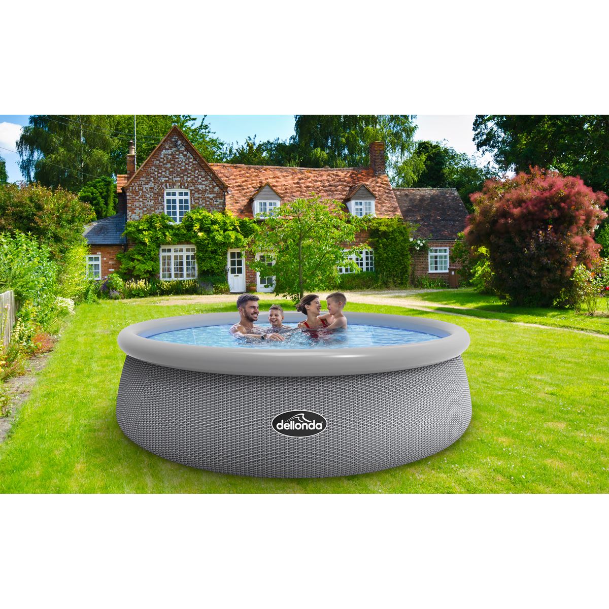 Sealey Dellonda 15ft Round Garden Kids Paddling Swimming Pool & Pump Grey Rattan DL18
