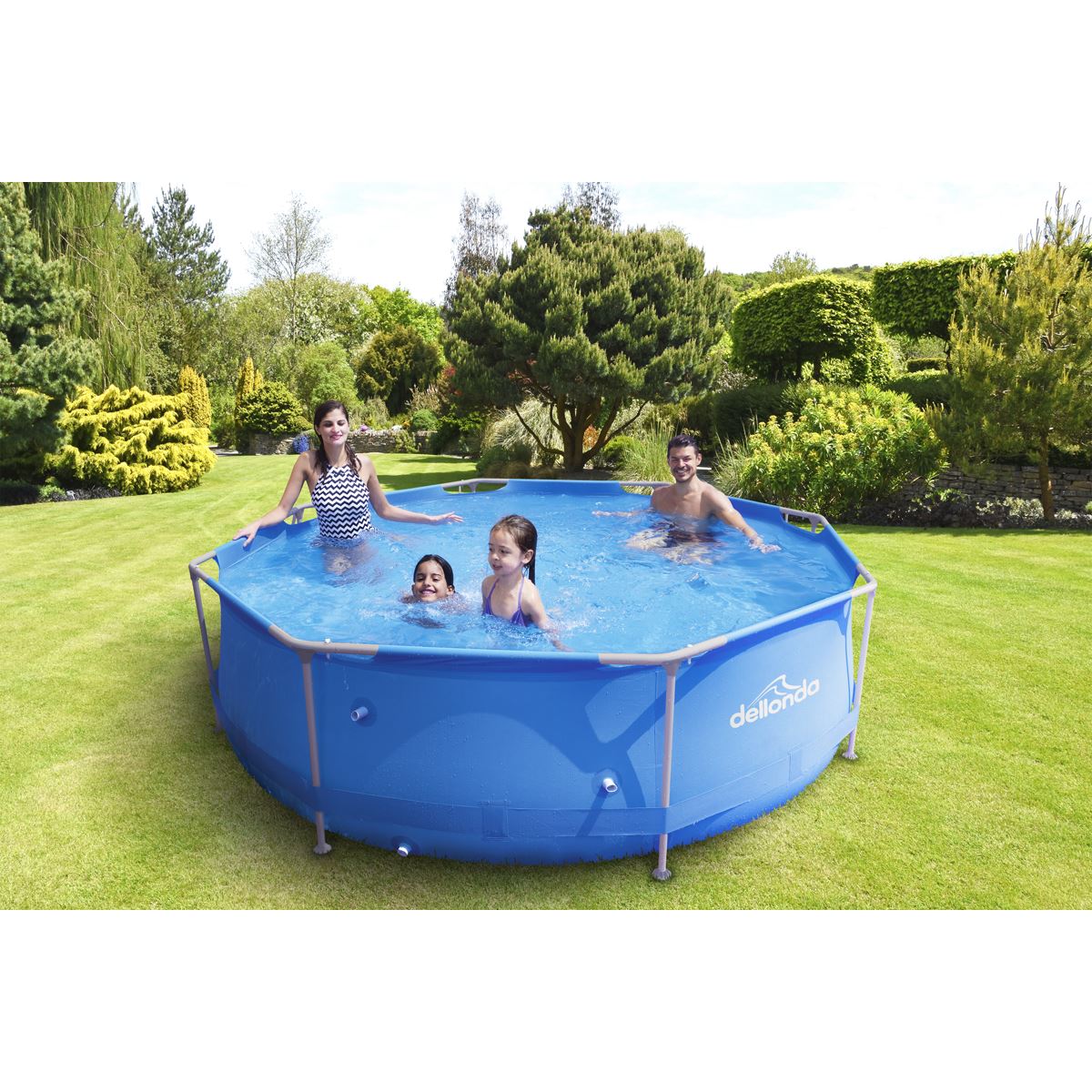 Dellonda 10ft Steel Frame Swimming Pool Round with Filter Pump Blue DL19