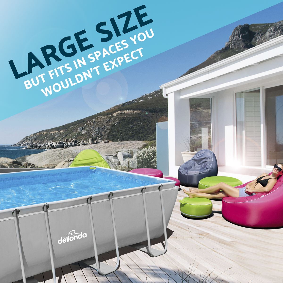 Dellonda 18ft Deluxe Steel Frame Swimming Pool Rectangular & Filter Pump DL22