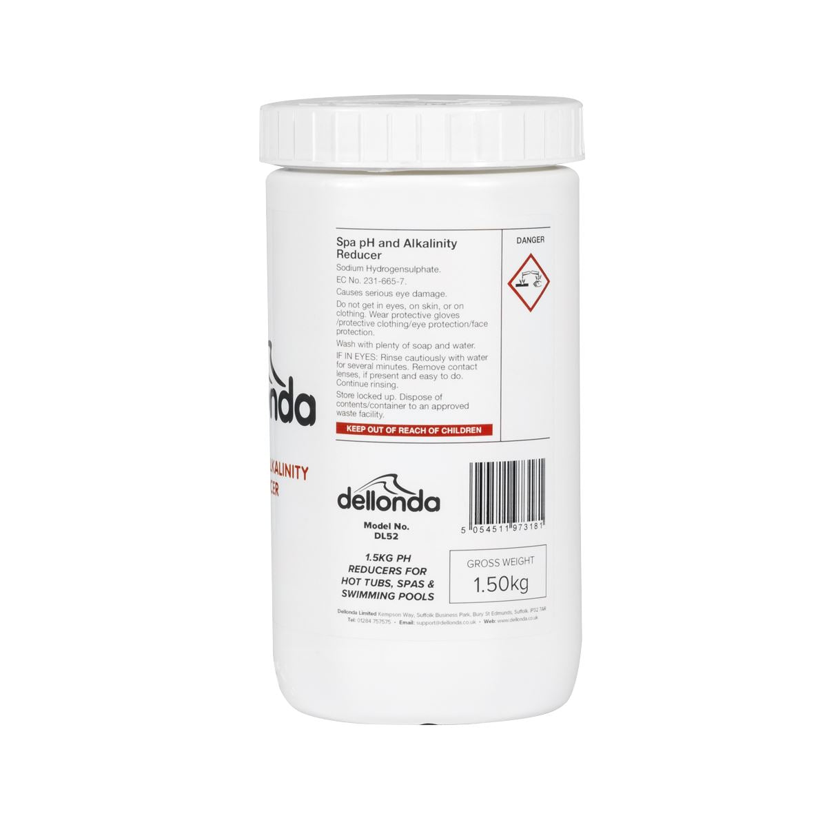 Dellonda 1.5kg pH Reducers for Hot Tubs Spas & Swimming Pools DL52