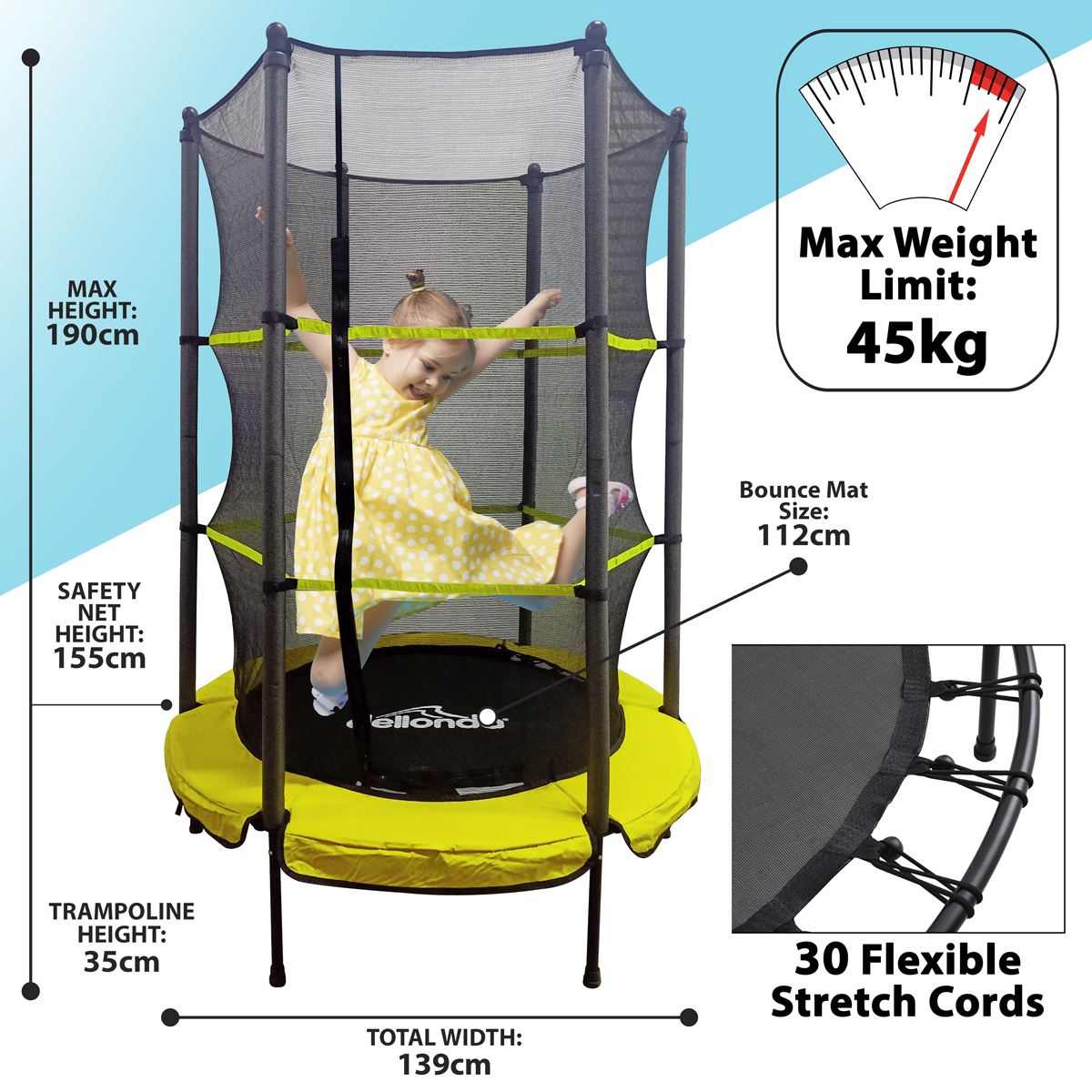 Sealey Dellonda 55" Mini Trampoline with Safety Enclosure Net DL65