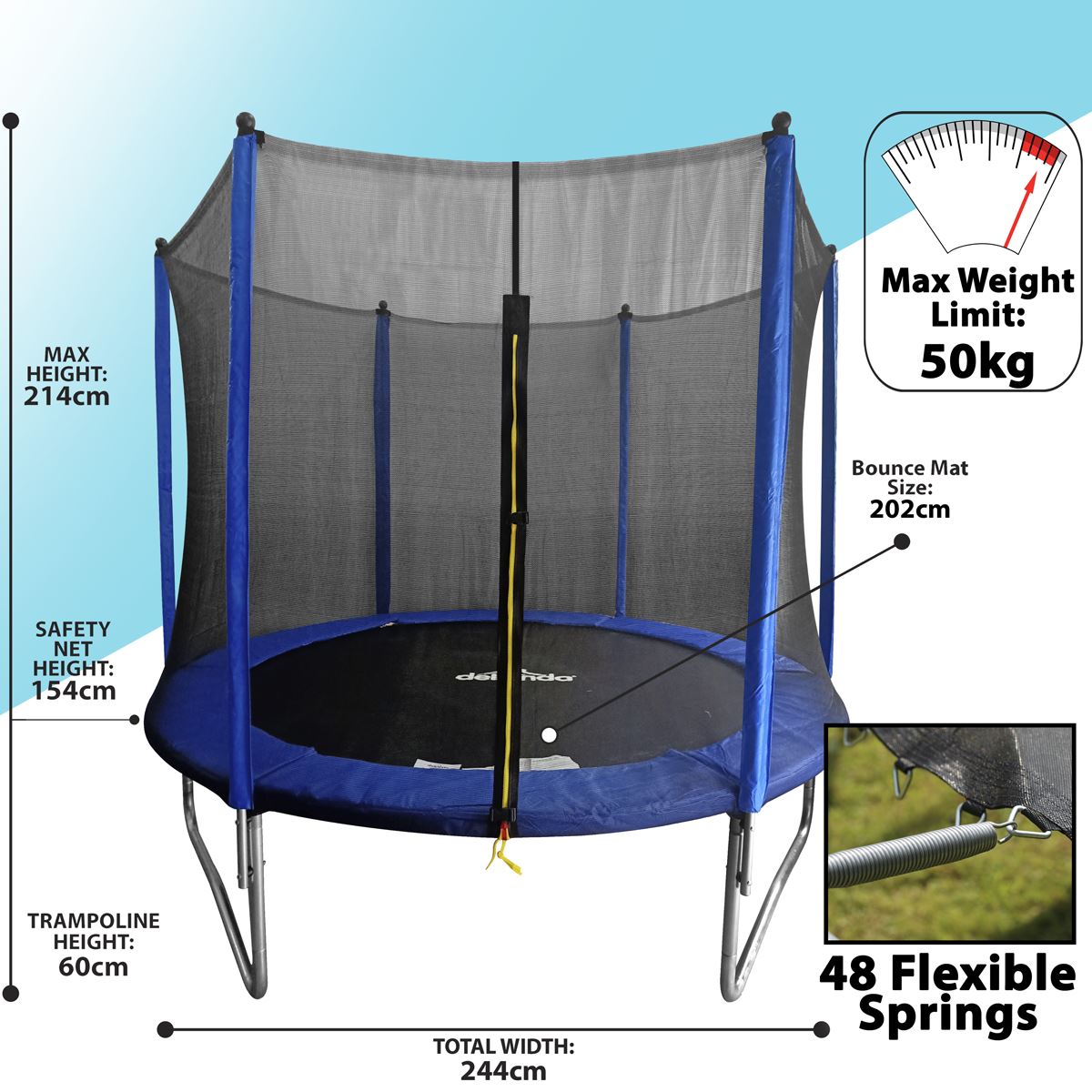 Sealey Dellonda 8ft Heavy-Duty Outdoor Trampoline with Safety Enclosure Net DL67