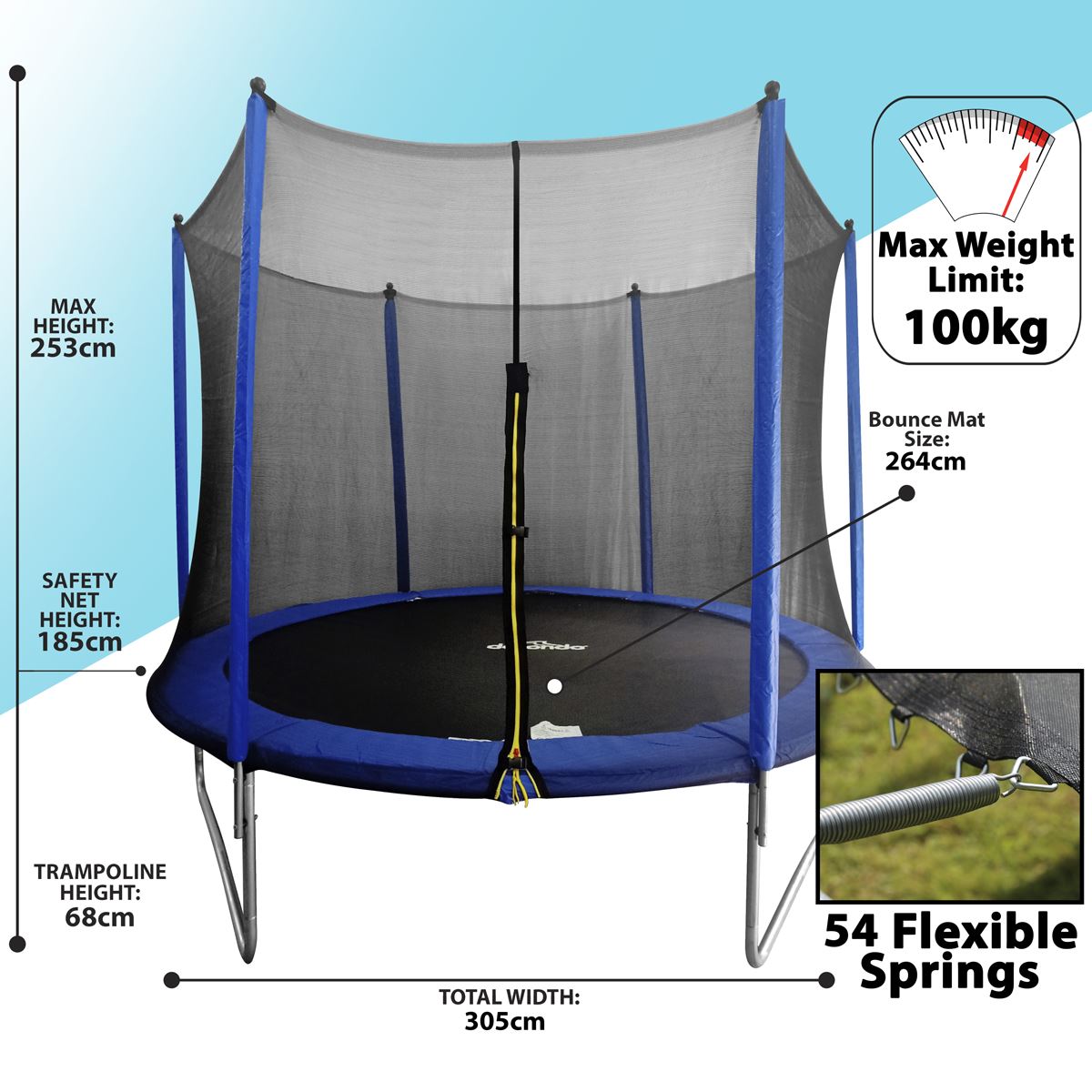 Sealey Dellonda 10ft Heavy-Duty Outdoor Trampoline with Safety Enclosure Net DL68