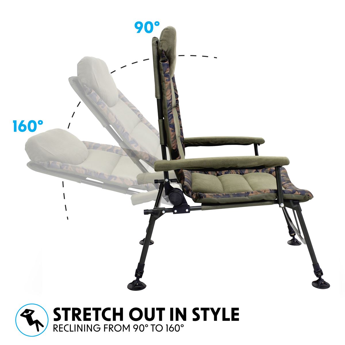 Dellonda Deluxe Portable Fishing Camping Chair Reclining Padded Armrests DL73
