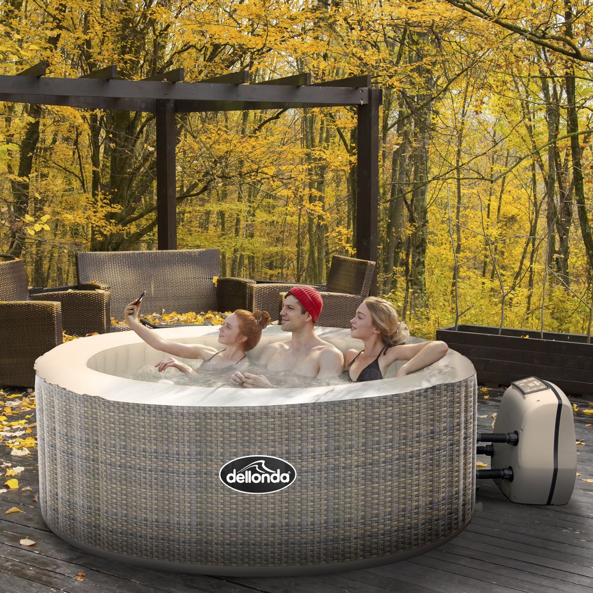 Sealey Dellonda 2-4 Person Inflatable Hot Tub Spa with Smart Pump - Rattan Effect DL90