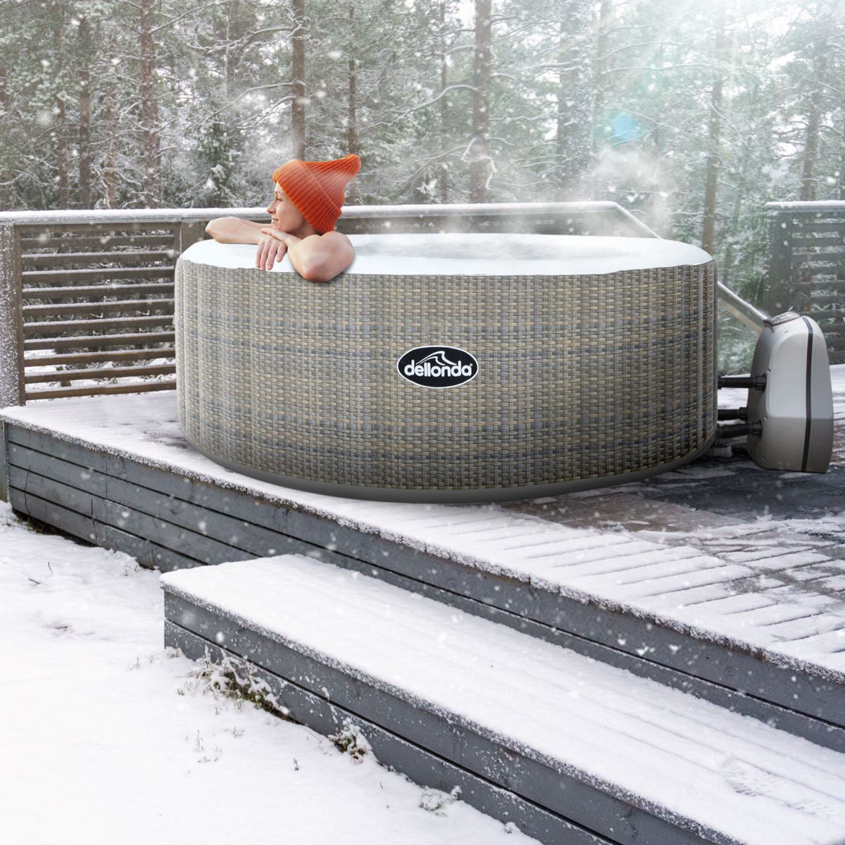 Sealey Dellonda 2-4 Person Inflatable Hot Tub Spa with Smart Pump - Rattan Effect DL90