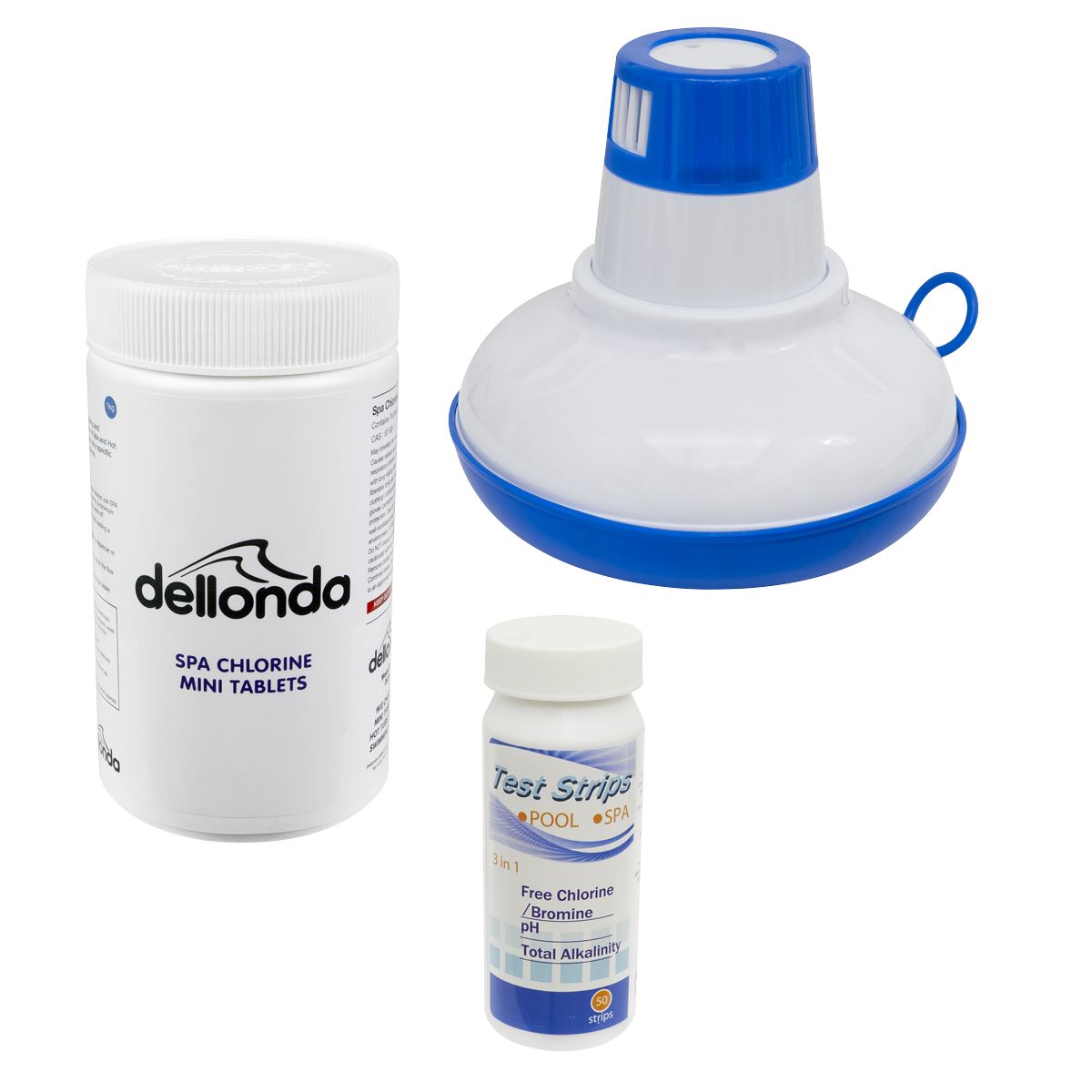 Sealey Dellonda Hot Tub/Spa & Swimming Pool Chlorine Pack includes Chlorine Mini Tabs 1kg, Chemical Floaters & 3-in-1 Test Strips DL97