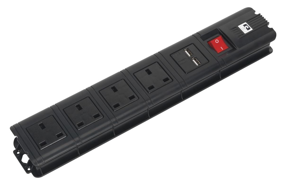 Sealey Extension Cable 2.6m 4 x 230V + 2 x USB Sockets - Black EL34USBB