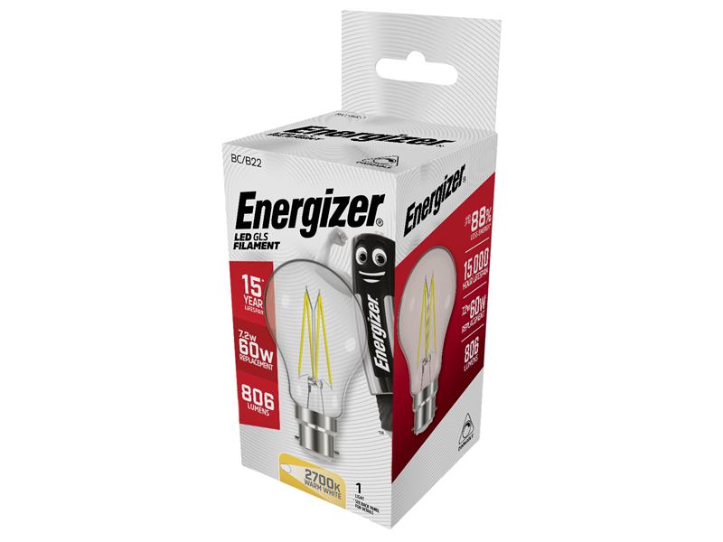 Energizer® LED BC (B22) GLS Filament Dimmable Bulb, Warm White 806 lm 7.2W ENGS12851