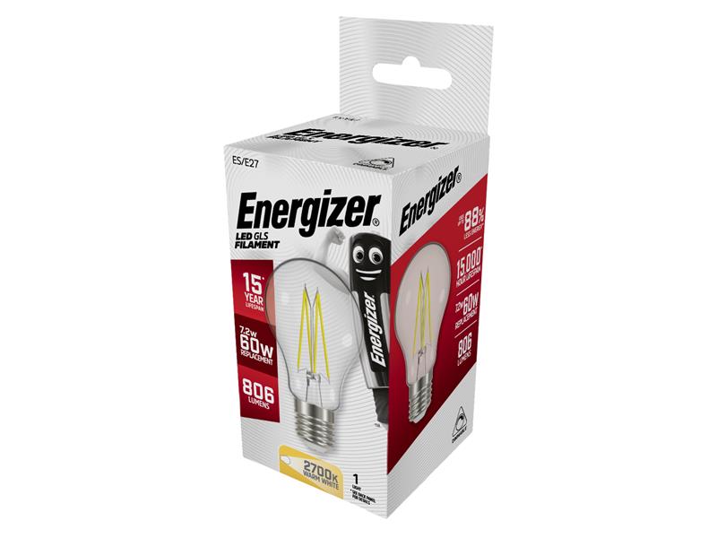Energizer® LED ES (E27) GLS Filament Dimmable Bulb, Warm White 806 lm 7.2W ENGS12852