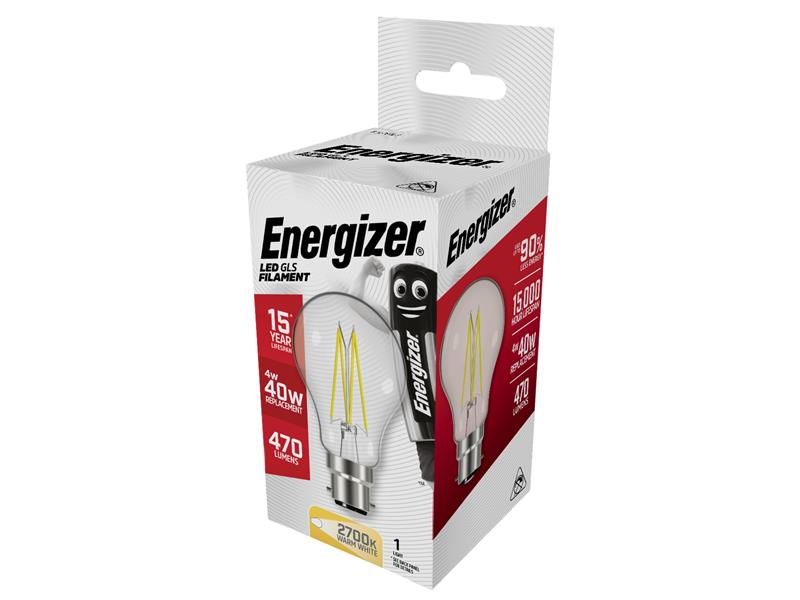 Energizer® LED BC (B22) GLS Filament Non-Dimmable Bulb, Warm White 470 lm 4W ENGS12862