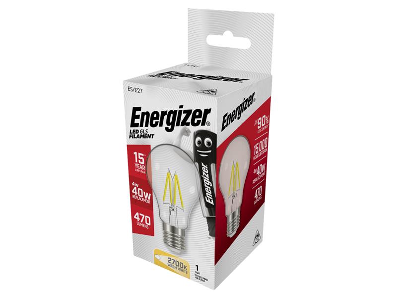Energizer® LED ES (E27) GLS Filament Non-Dimmable Bulb, Warm White 470 lm 4W ENGS12863