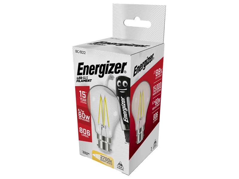 Energizer® LED BC (B22) GLS Filament Non-Dimmable Bulb, Warm White 806 lm 6.7W ENGS12864
