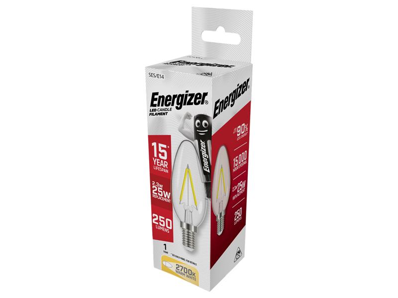 Energizer® LED SES (E14) Candle Filament Non-Dimmable Bulb, Warm White 250 lm 2.3W ENGS12867