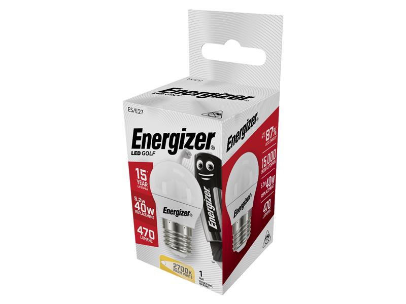 Energizer® LED ES (E27) Opal Golf Non-Dimmable Bulb, Warm White 470 lm 5.2W ENGS8839