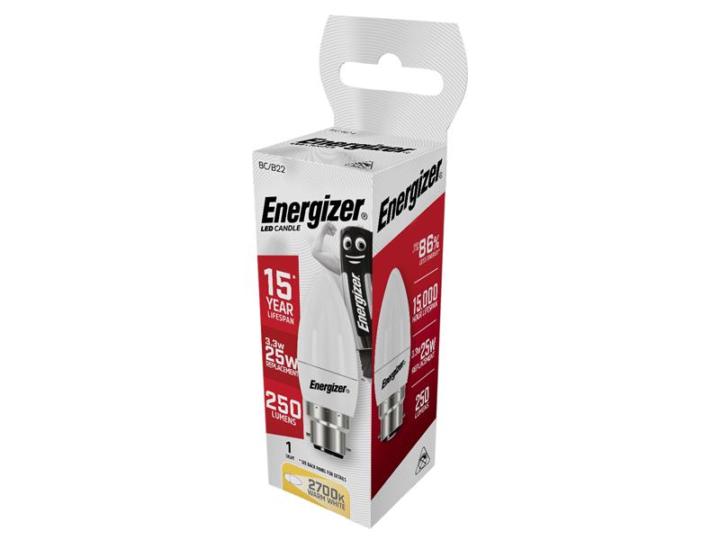 Energizer® LED BC (B22) Opal Candle Non-Dimmable Bulb, Warm White 250 lm 3.3W ENGS8843