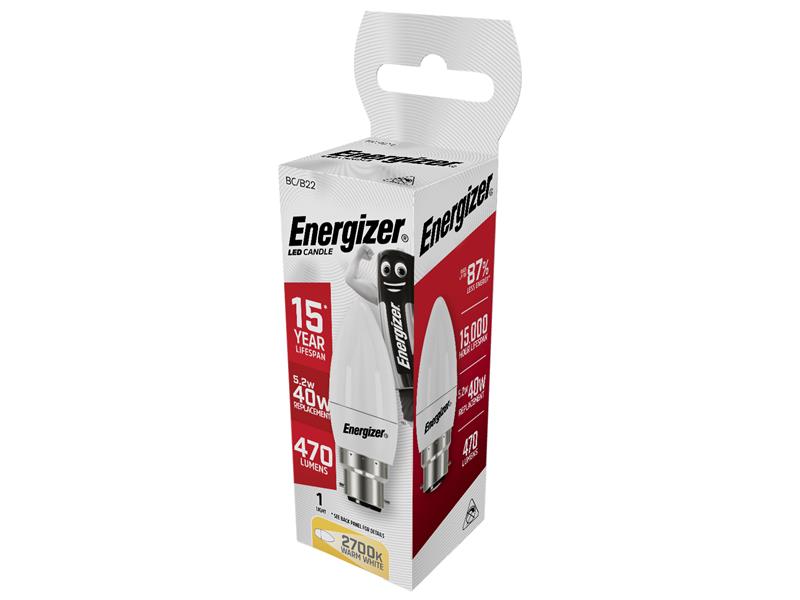 Energizer® LED BC (B22) Opal Candle Non-Dimmable Bulb, Warm White 470 lm 5.2W ENGS8850
