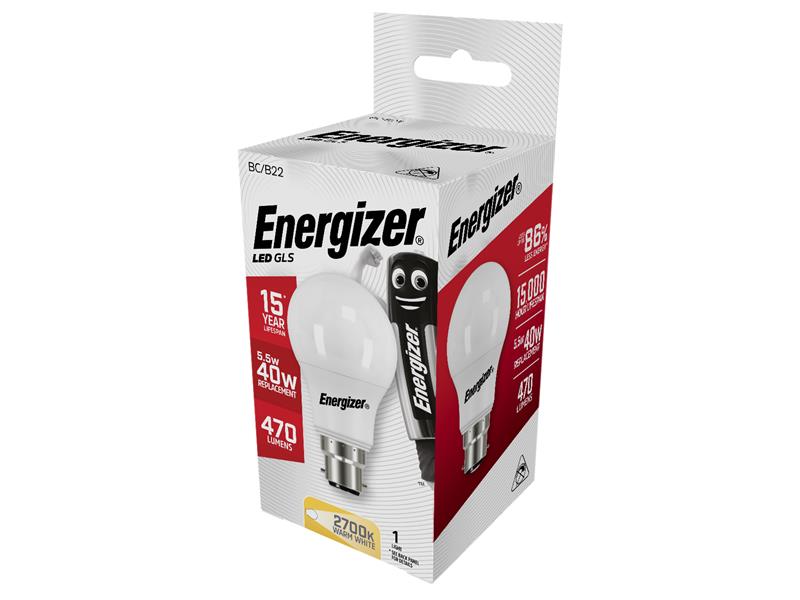 Energizer® LED BC (B22) Opal GLS Non-Dimmable Bulb, Warm White 470 lm 5.5W ENGS8857