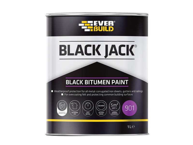 Everbuild Sika Black Jack® 901 Black Bitumen Paint 1 litre EVB90101