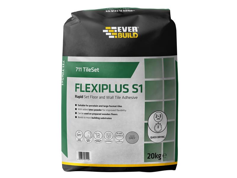 Everbuild Sika 711 TileSet Flexiplus Tile Adhesive White 20kg EVBTS711WE20