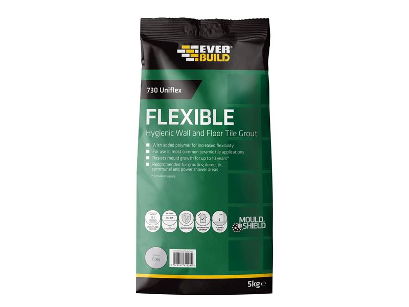 Everbuild Sika 730 Uniflex Hygienic Tile Grout Grey 5kg EVBUFLEX5GY