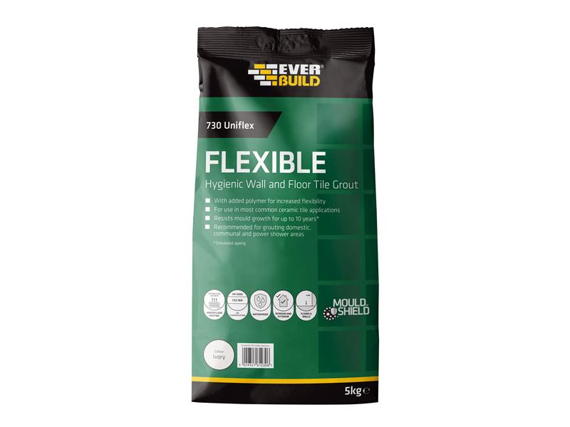 Everbuild Sika 730 Uniflex Hygienic Tile Grout Ivory 5kg EVBUFLEX5IV