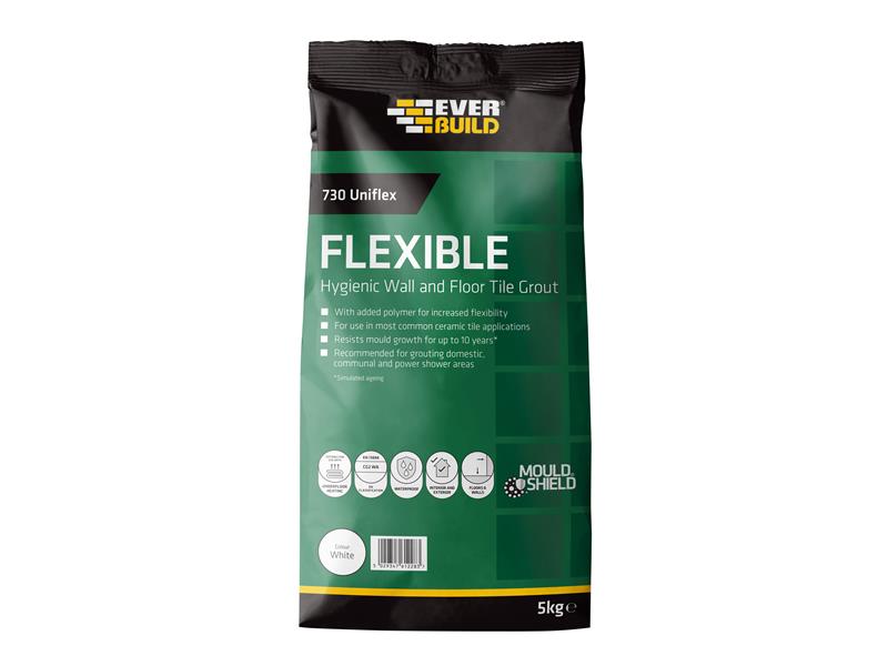Everbuild Sika 730 Uniflex Hygienic Tile Grout White 5kg EVBUFLEX5WE