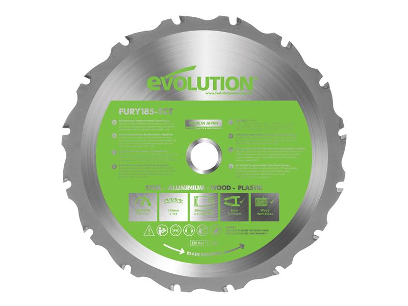 Evolution FURY® Multi-Purpose TCT Circular Saw Blade 185 x 20mm x 16T EVLF185MULTI