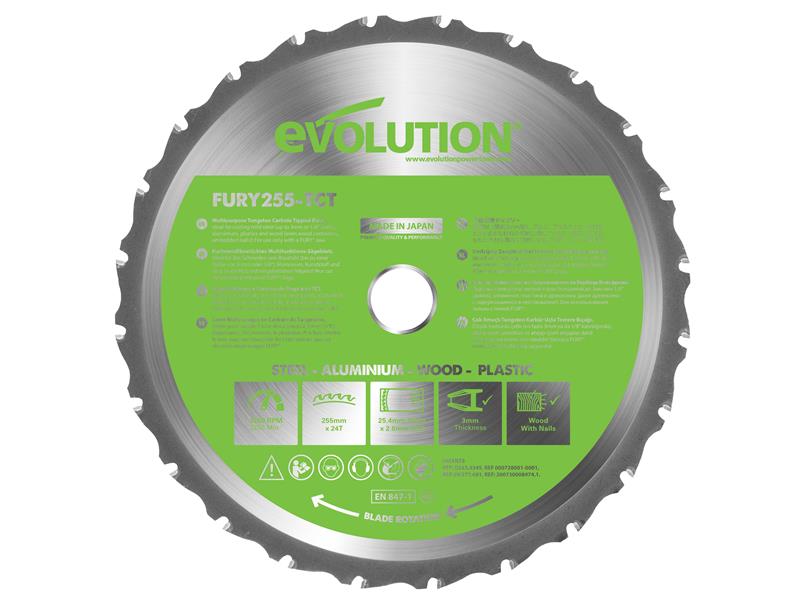 Evolution FURY® Multi-Purpose TCT Circular Saw Blade 255 x 25.4mm x 24T EVLF255MULTI