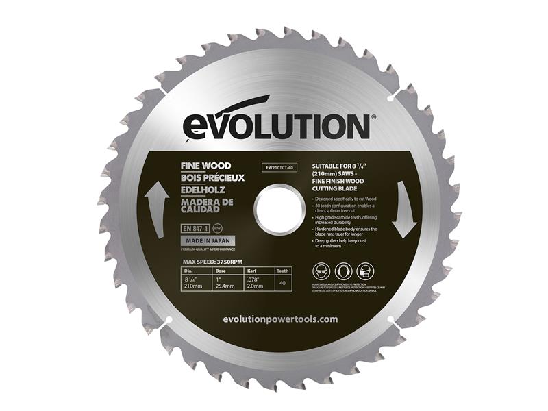 Evolution Fine Wood Mitre/Table Saw Blade 210 x 25.4mm x 40T EVLFW210TC40