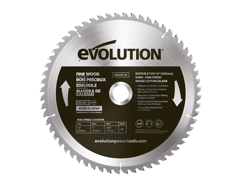 Evolution Fine Wood Mitre/Table Saw Blade 255 x 25.4mm x 60T EVLFW255TC60