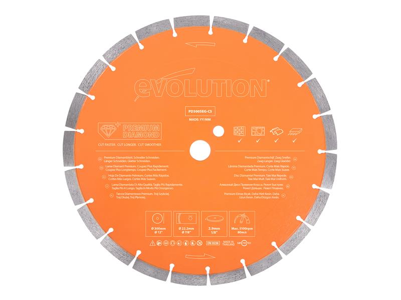 Evolution Premium Diamond Disc Cutter Blade 300 x 22.2mm EVLPD300SEGC