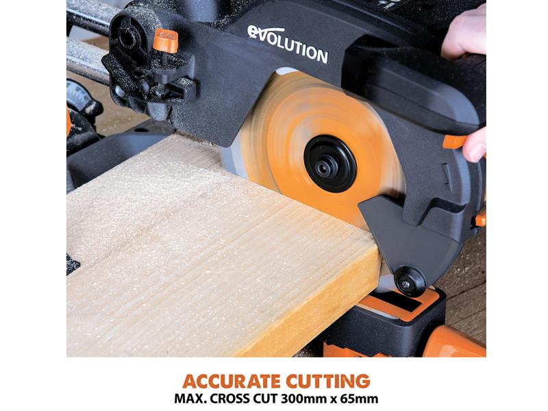 Evolution R210SMS-300+ Pro Multi-Material Sliding Mitre Saw 210mm 1500W 110V EVLR210S300L