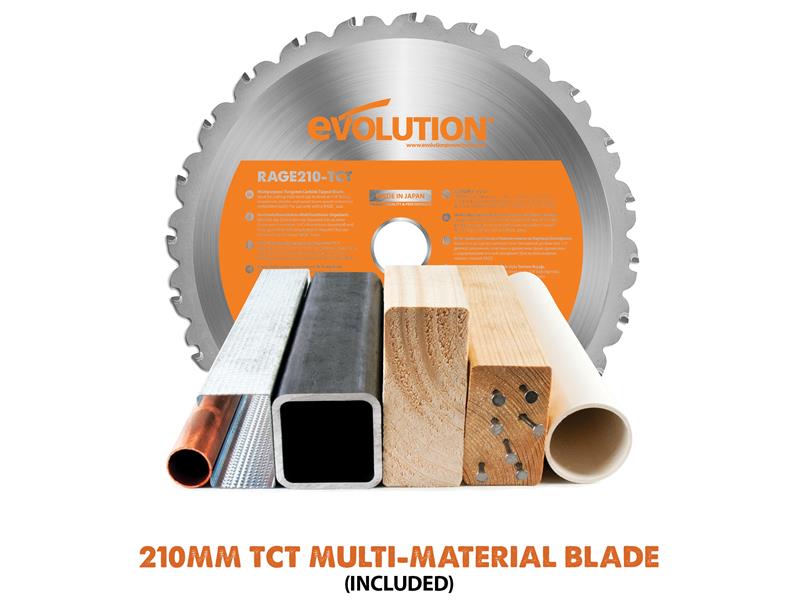 Evolution R210SMS+ Pro Multi-Material Sliding Mitre Saw 210mm 1500W 110V EVLR210SMSL