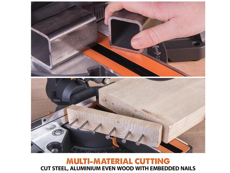 Evolution R210SMS+ Pro Multi-Material Sliding Mitre Saw 210mm 1500W 110V EVLR210SMSL