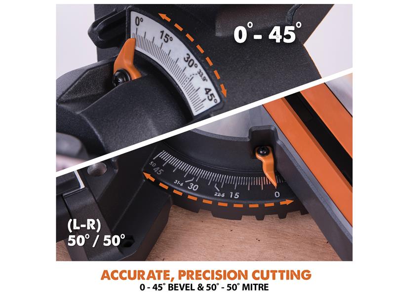 Evolution R210SMS+ Pro Multi-Material Sliding Mitre Saw 210mm 1500W 110V EVLR210SMSL