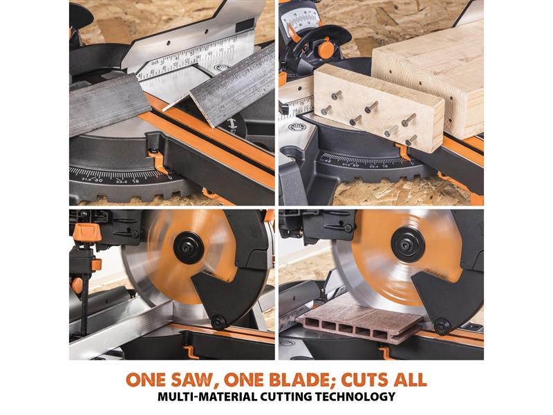 Evolution Multi-Material Sliding Mitre Saw 255mm 1600W 110V R255SMS-DB+