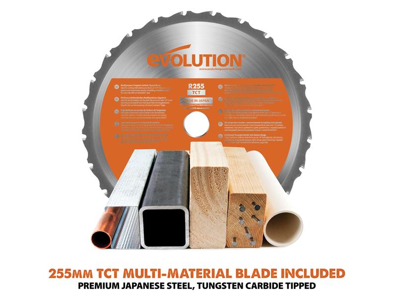 Evolution R255SMS+ Pro Multi-Material Sliding Mitre Saw 255mm 2000W 240V EVLR255SMS