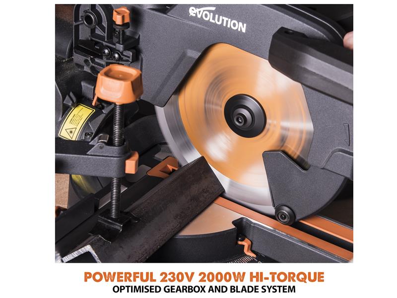 Evolution R255SMS+ Pro Multi-Material Sliding Mitre Saw 255mm 2000W 240V EVLR255SMS
