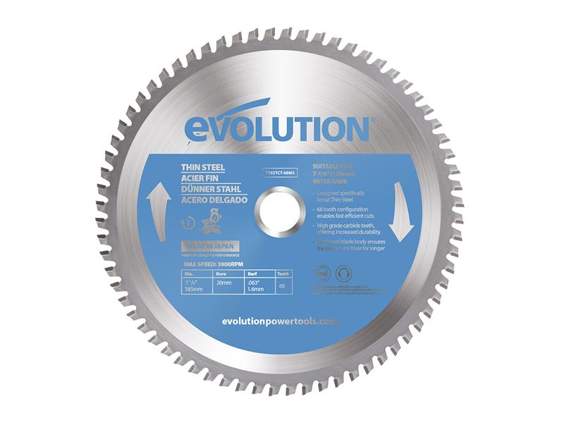 Evolution Thin Steel Cutting Mitre Saw Blade 185 x 25.4mm x 68T EVLT185TC68M
