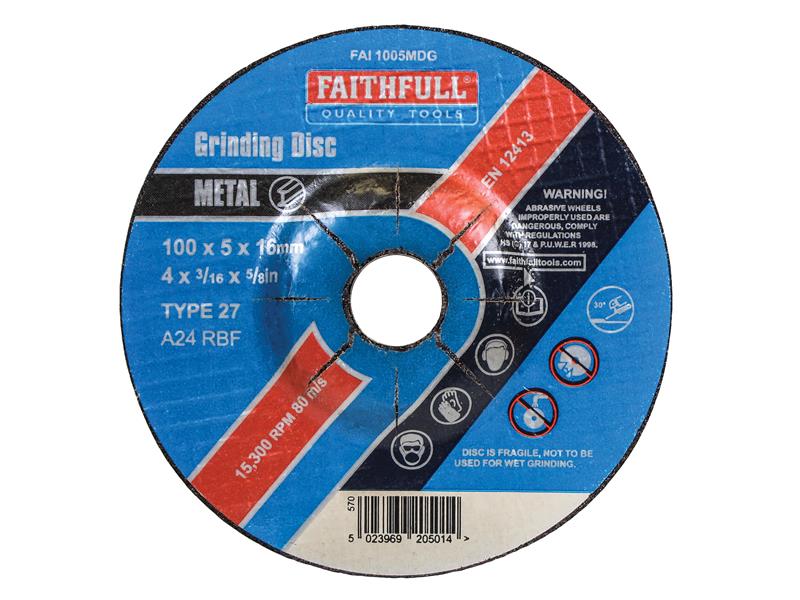 Faithfull Depressed Centre Metal Grinding Disc 100 x 5 x 16mm FAI1005MDG