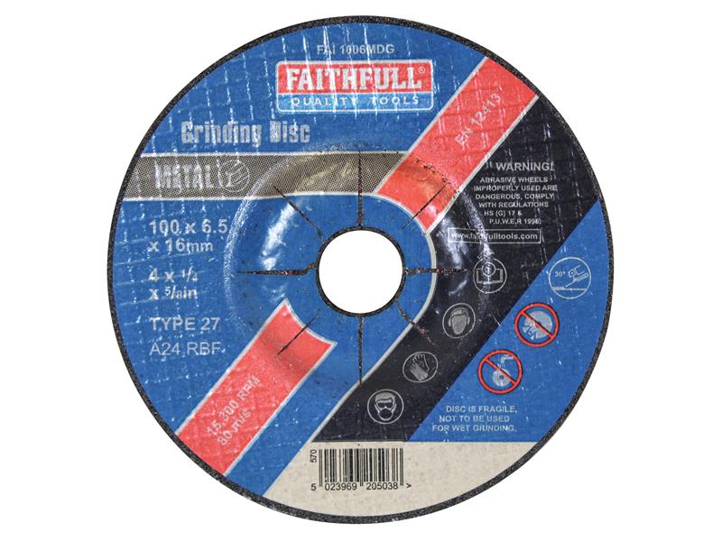 Faithfull Depressed Centre Metal Grinding Disc 100 x 6.5 x 16mm FAI1006MDG