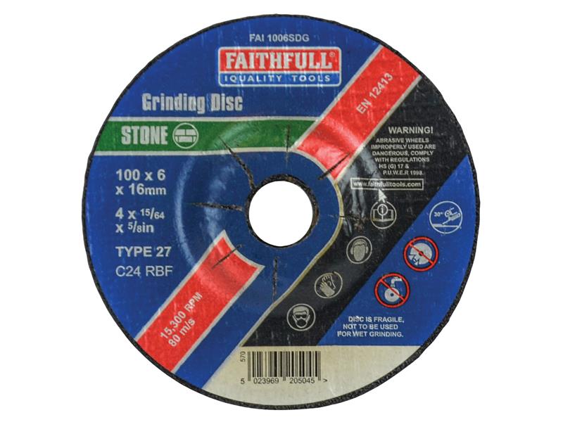 Faithfull Depressed Centre Stone Grinding Disc 100 x 6 x 16mm FAI1006SDG