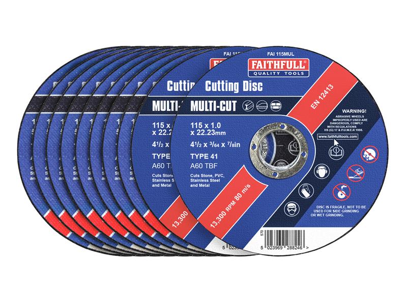 Faithfull Multi-Purpose Cutting Disc 115 x 1.0 x 22.23mm (Pack 10) FAI11510MUL