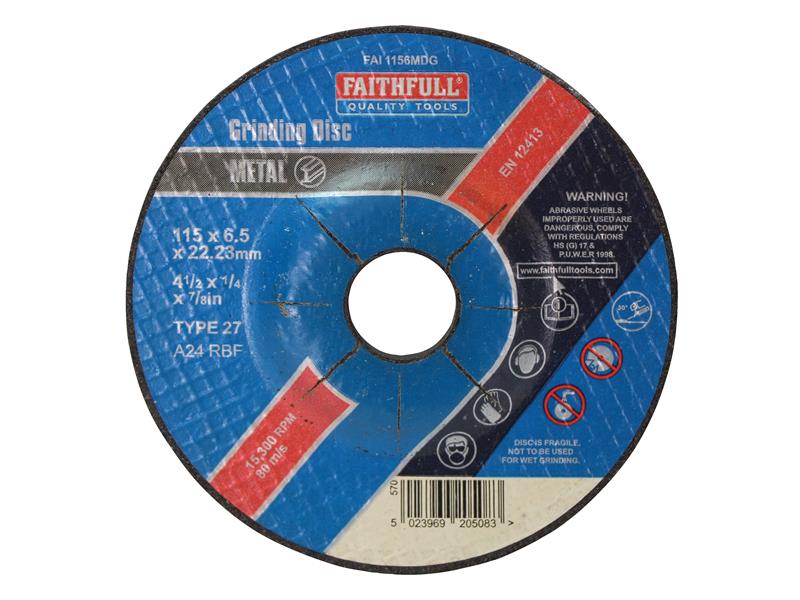 Faithfull Depressed Centre Metal Grinding Disc 115 x 6.5 x 22.23mm FAI1156MDG