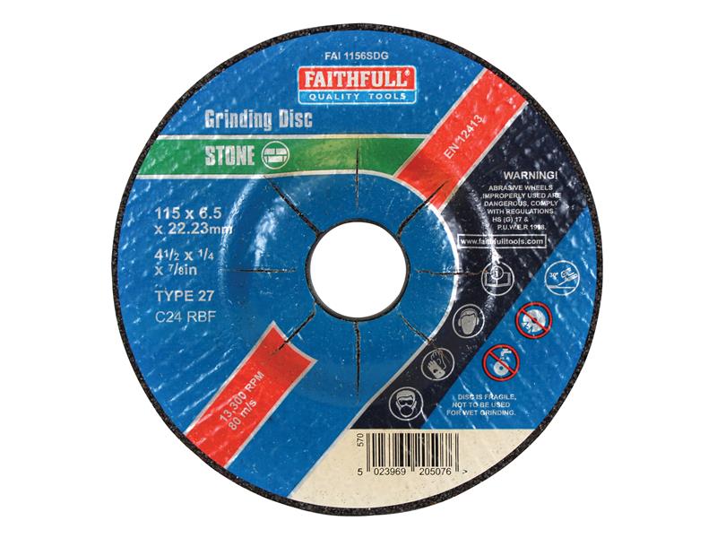 Faithfull Depressed Centre Stone Grinding Disc 115 x 6 x 22.23mm FAI1156SDG